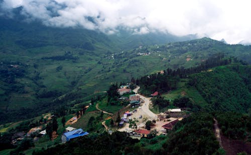 A view of a small village in the mountains