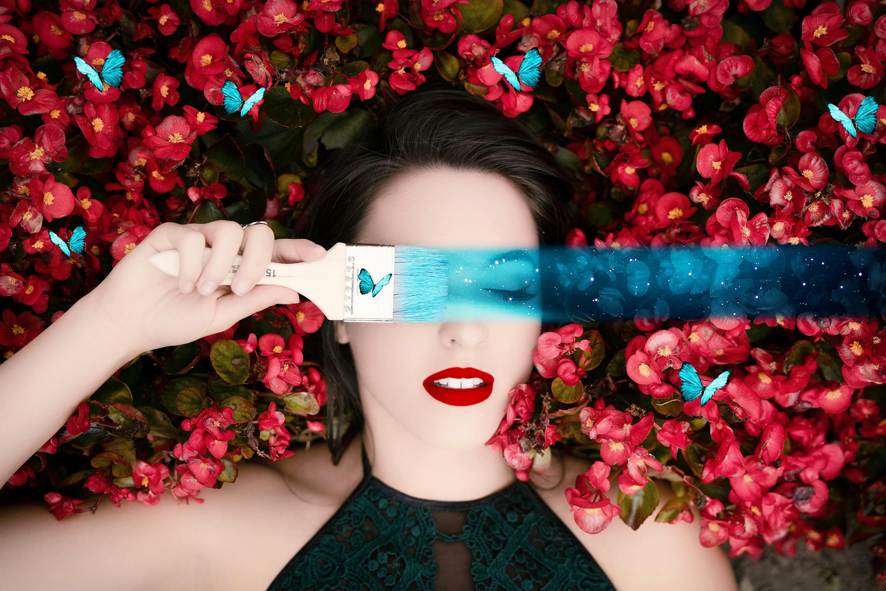 Free stock photo of asian lady, beautiful girl, blue and red, blue paint