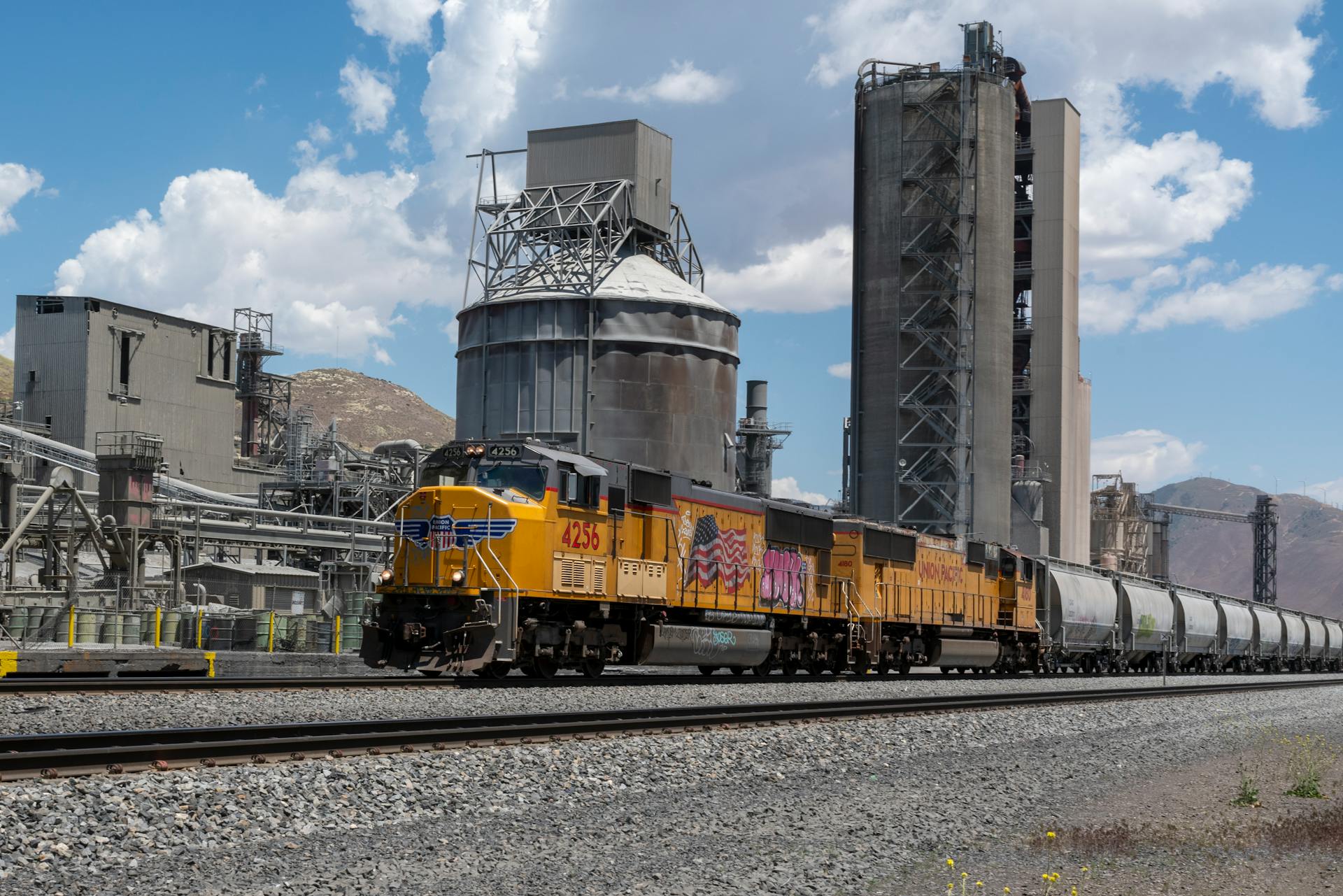 Union Pacific Railroad Locomotive Pulling Freight Train