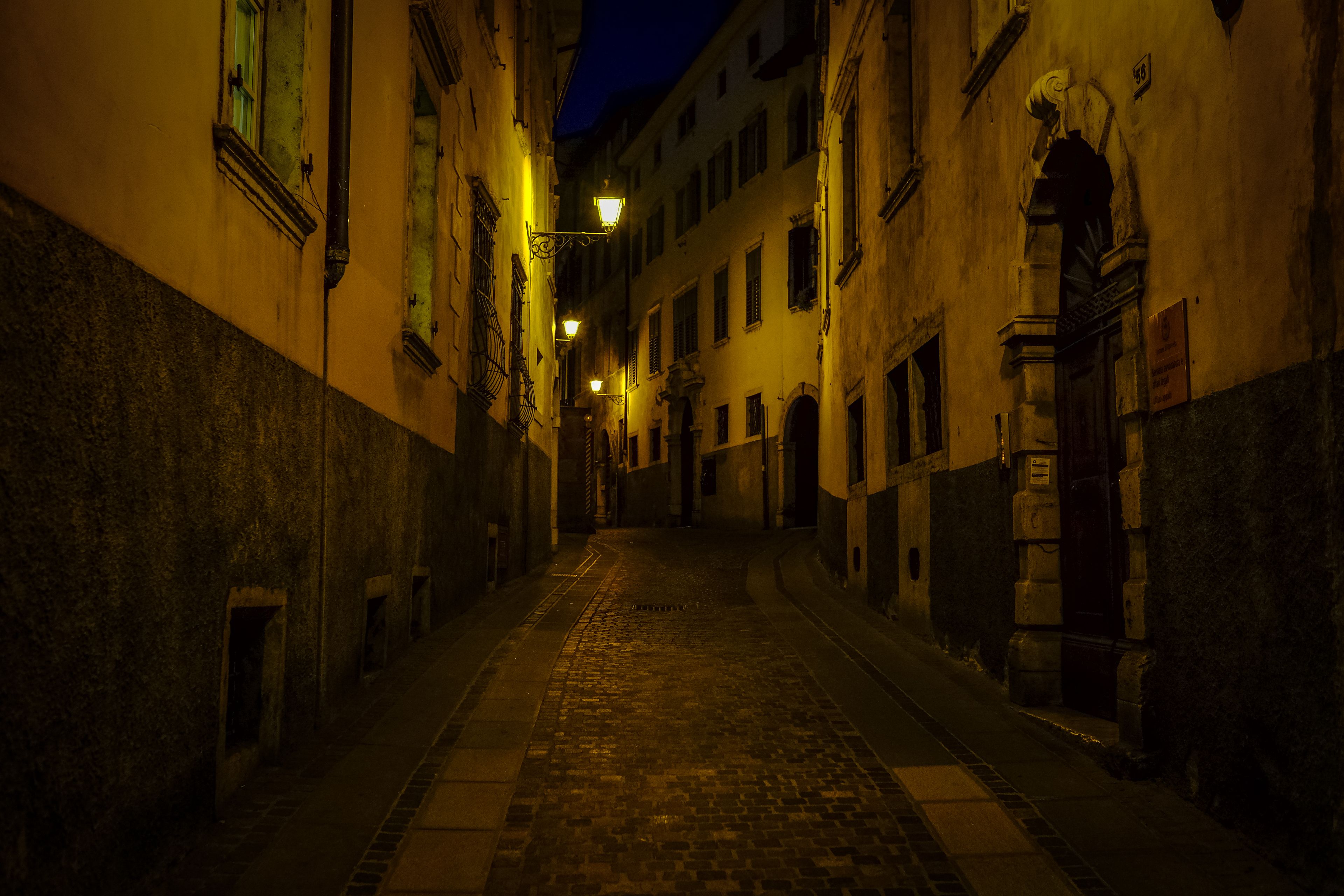 Coimbra narrow stone street night