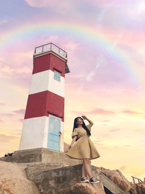 彩虹, 日落, 漂亮的女孩 的 免费素材图片