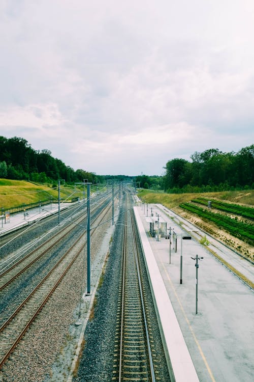 Free Aerial View of Train Station Stock Photo