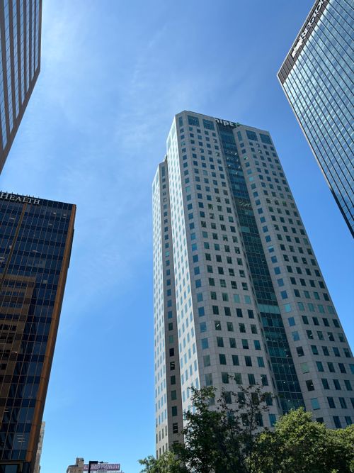 Free Modern office skyscrapers under a clear blue sky in Birmingham, Alabama. Urban architectural view. Stock Photo