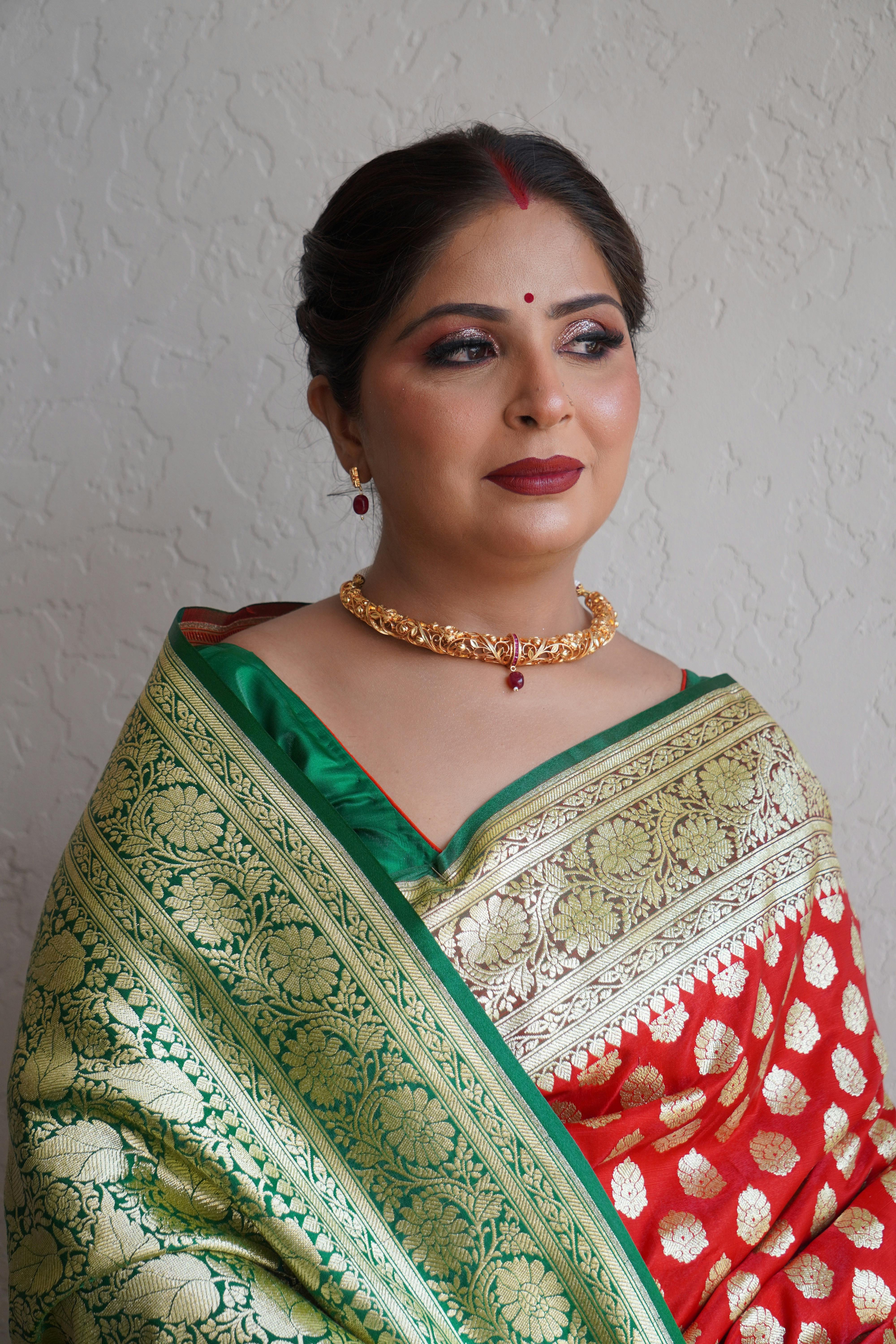 Green Katan Silk Saree with Traditional Motifs