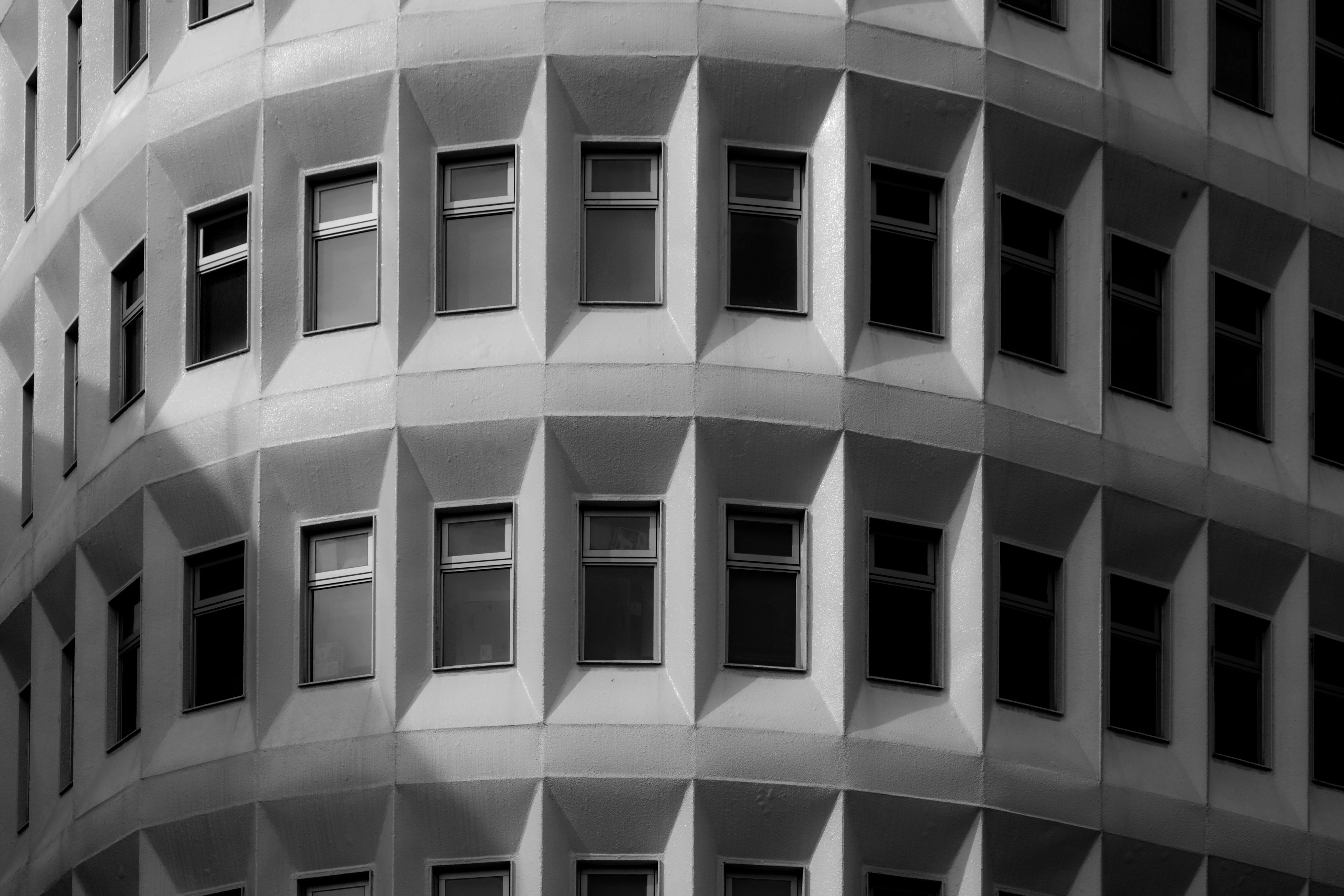 monochrome photography of building