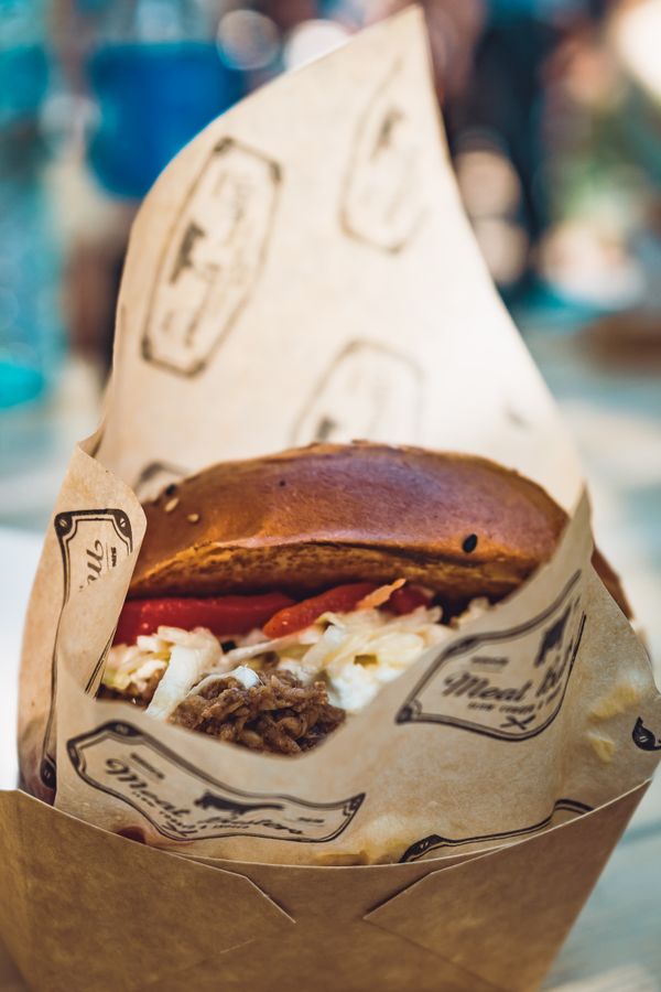 Burger wrapped in paper