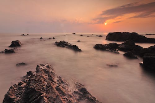 Vue Panoramique Sur La Mer Au Coucher Du Soleil