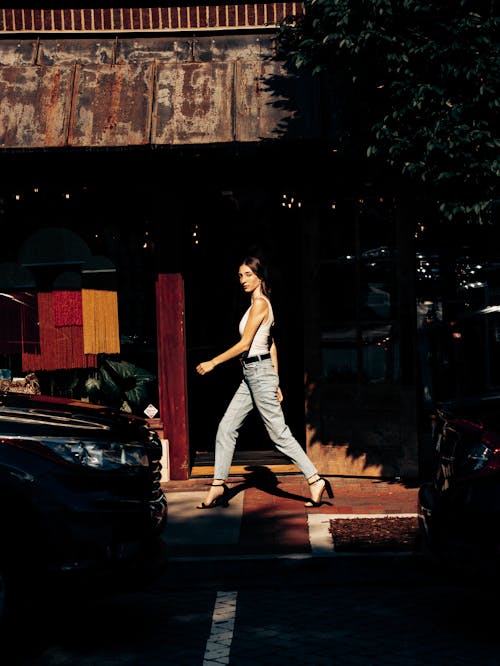 Fashion Model walking in the street 