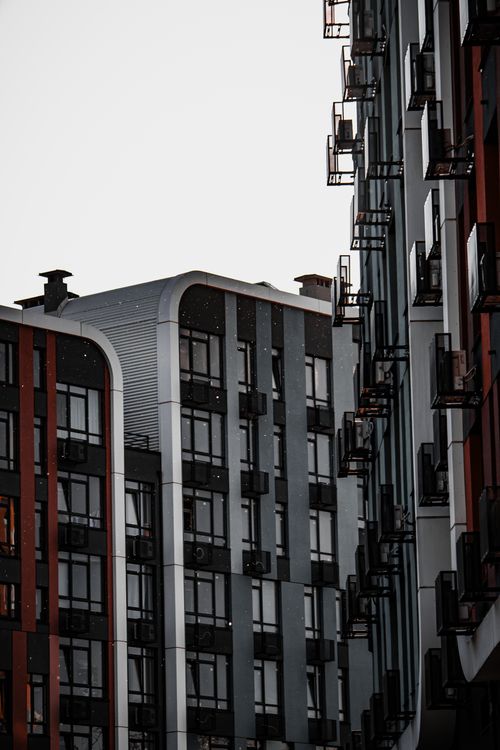 Free Vertical view of modern residential buildings with balconies in Kyiv, Ukraine. Stock Photo