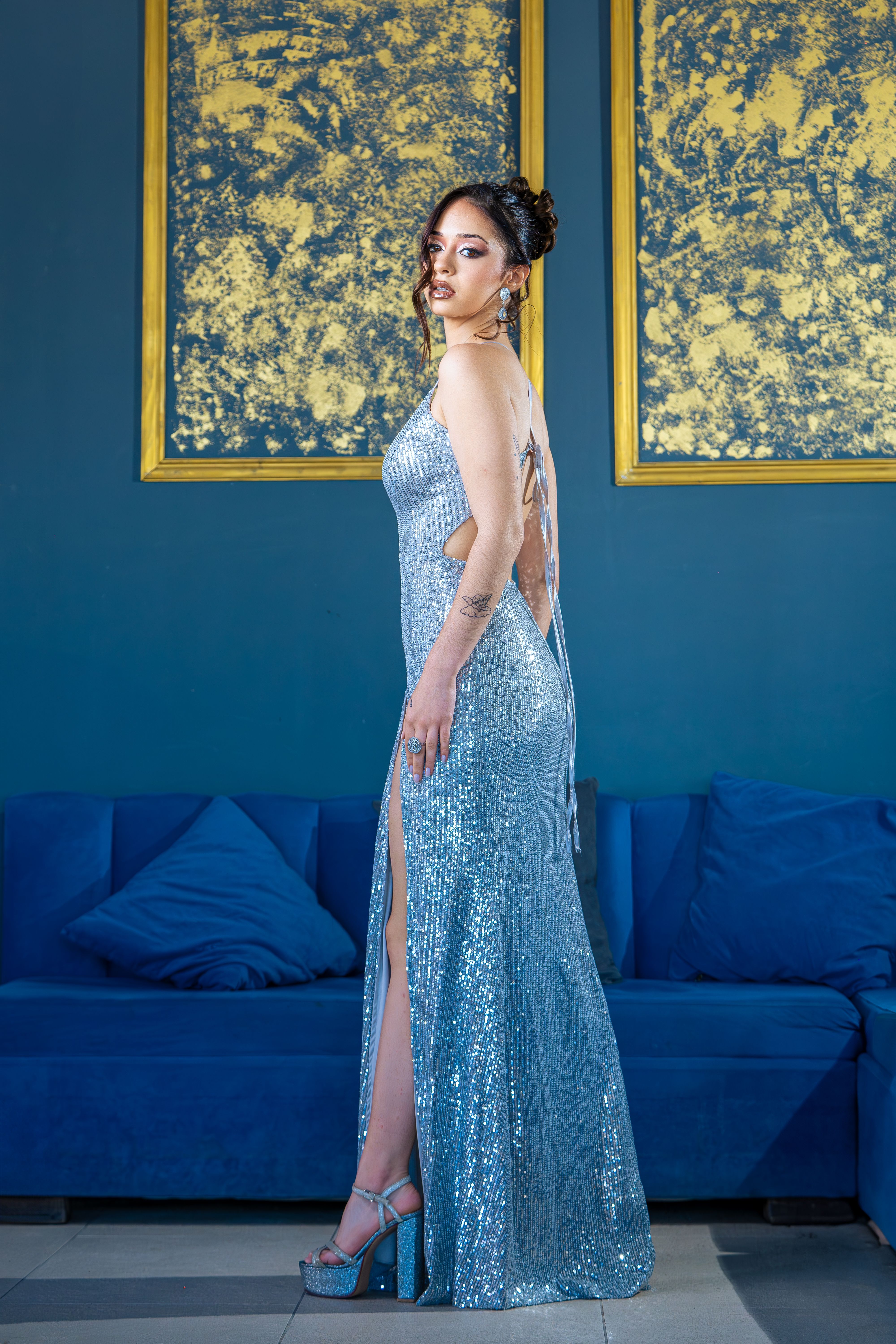 Model in Long Glistening Dress  Free Stock Photo