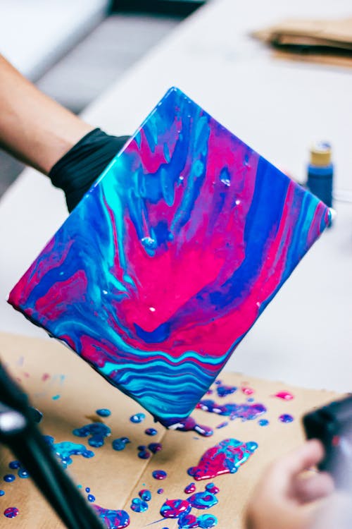 Pink, Blue, and Sky-blue Abstract Painting