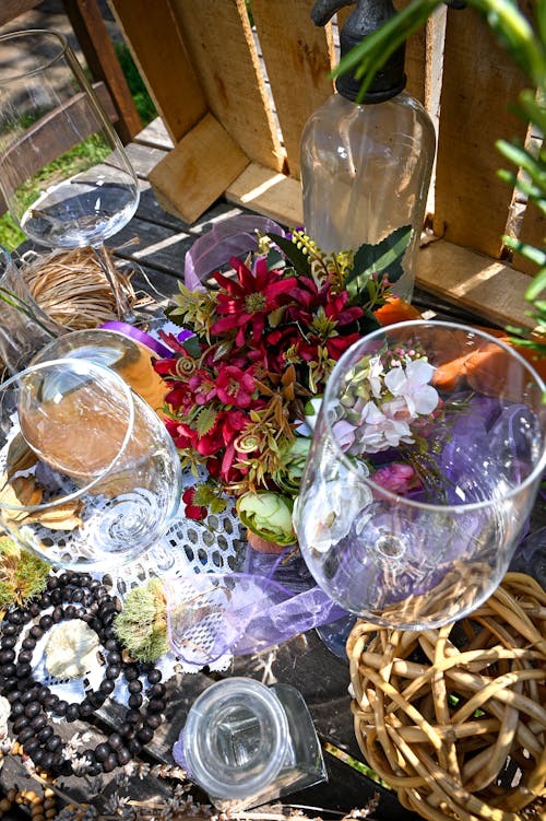 dried flower composition in a wine glass