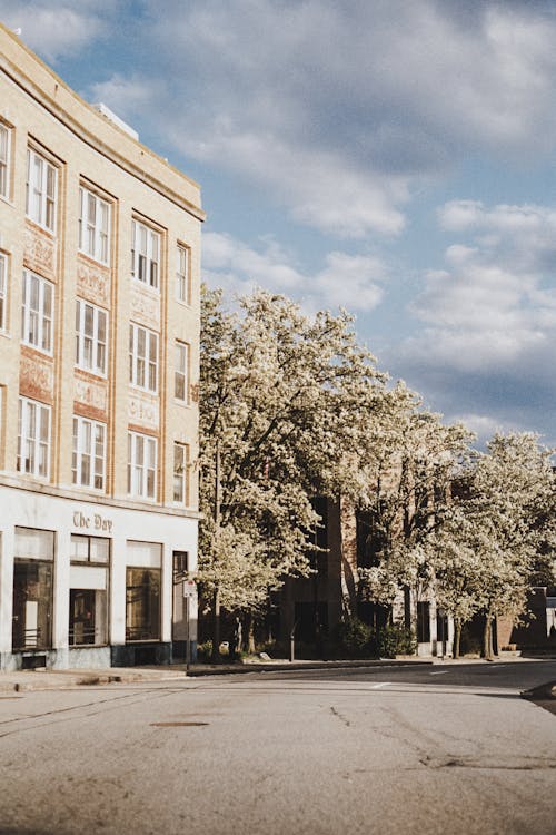 Free A street with a building and trees in the background Stock Photo