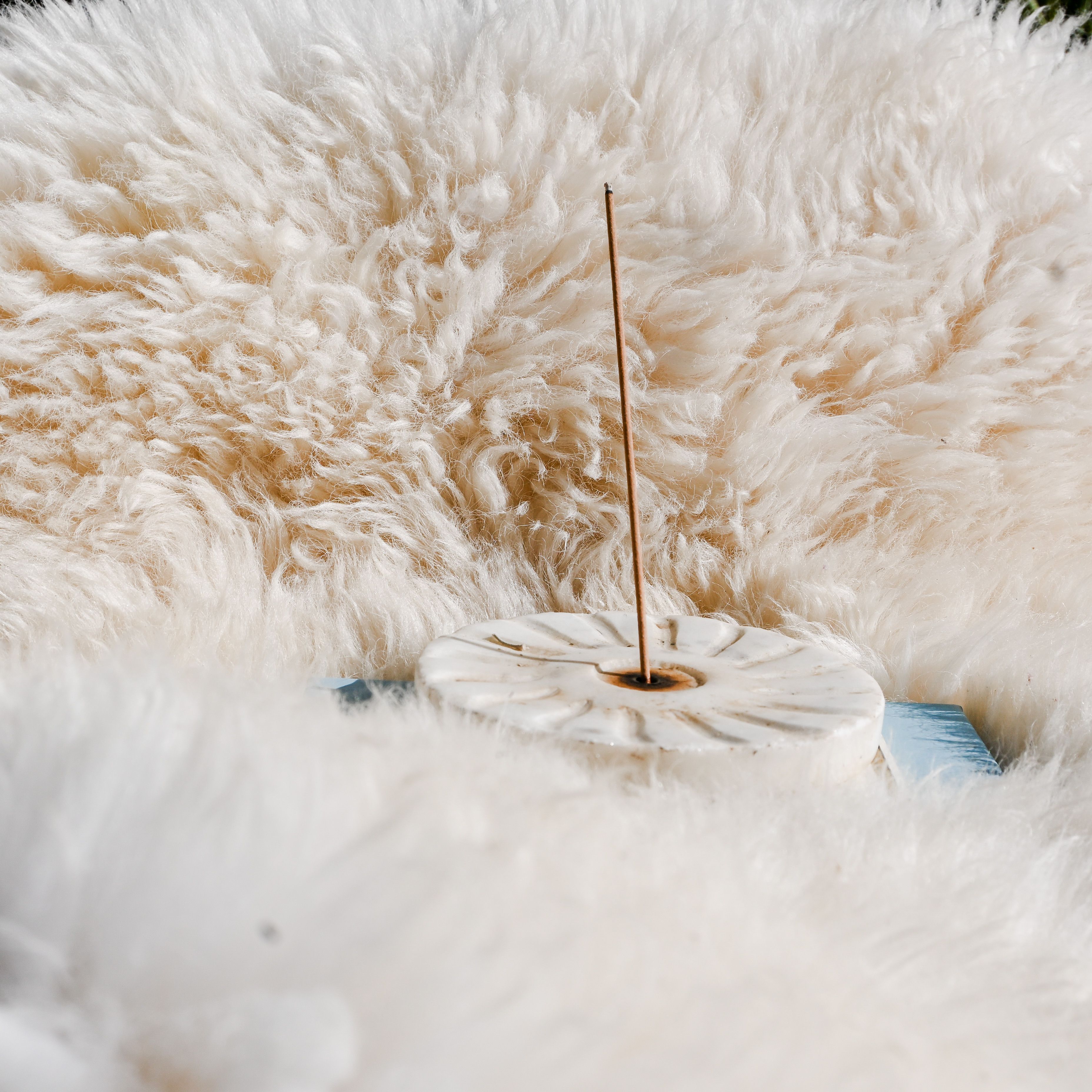 Incense Stick on Fluffy White Blanket