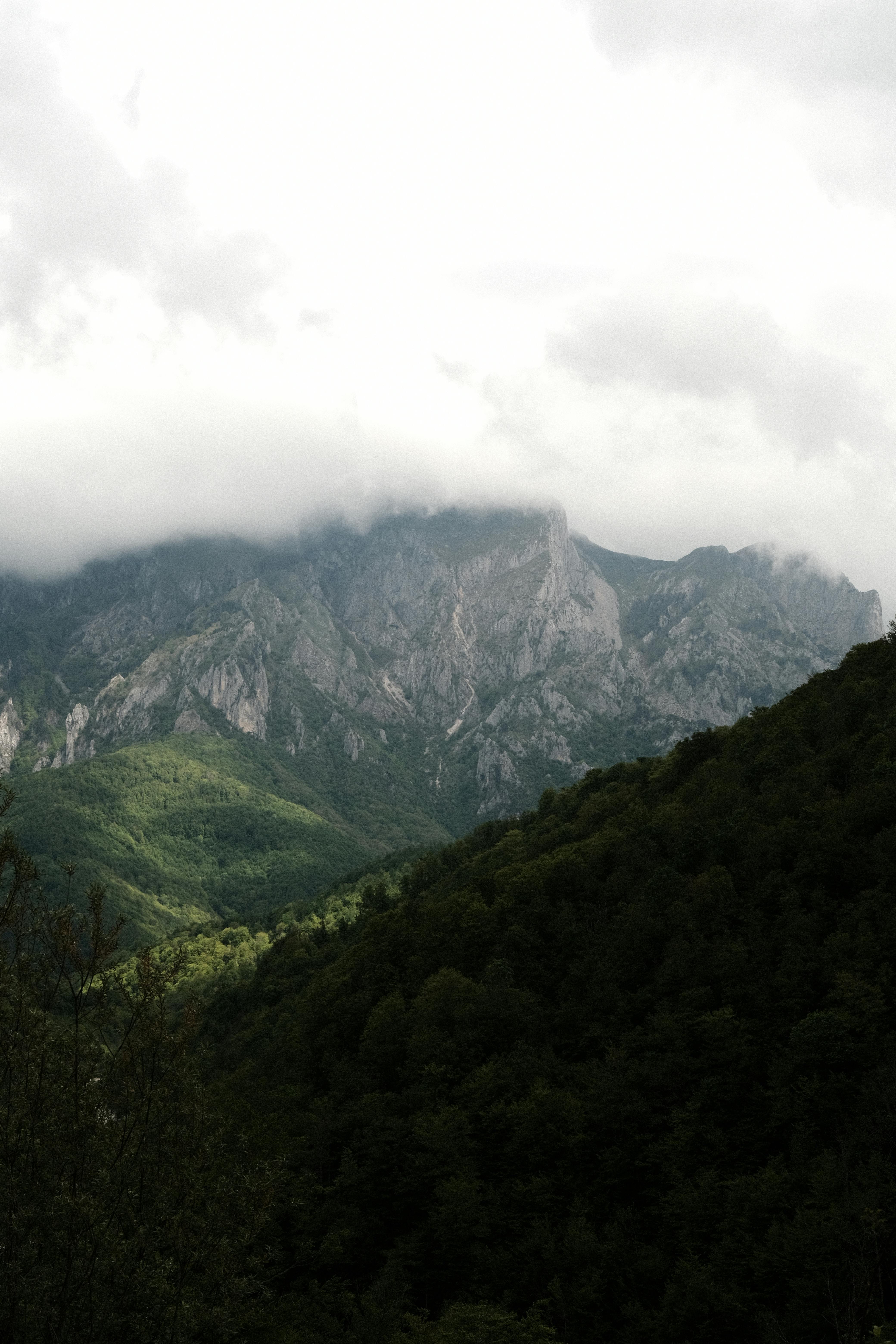 Dramatic mist-covered mountains in Hum, Republika Srpska, Bosnia and Herzegovina.