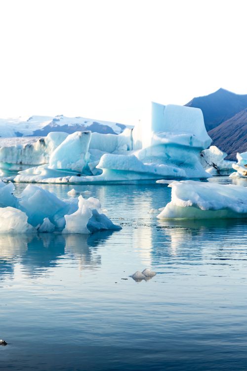 Free Stunning icebergs reflecting in a serene polar ocean scene with clear skies. Stock Photo