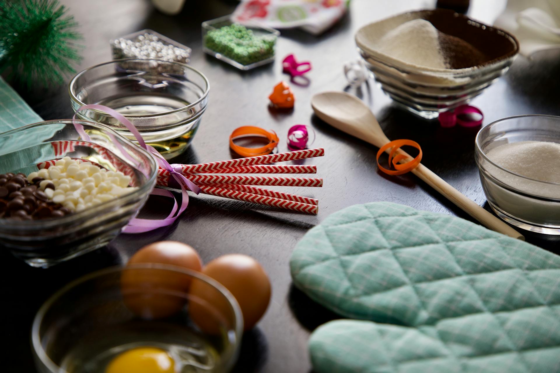 Close-up of Baking Tools and Cake Ingredients Lying on a Table