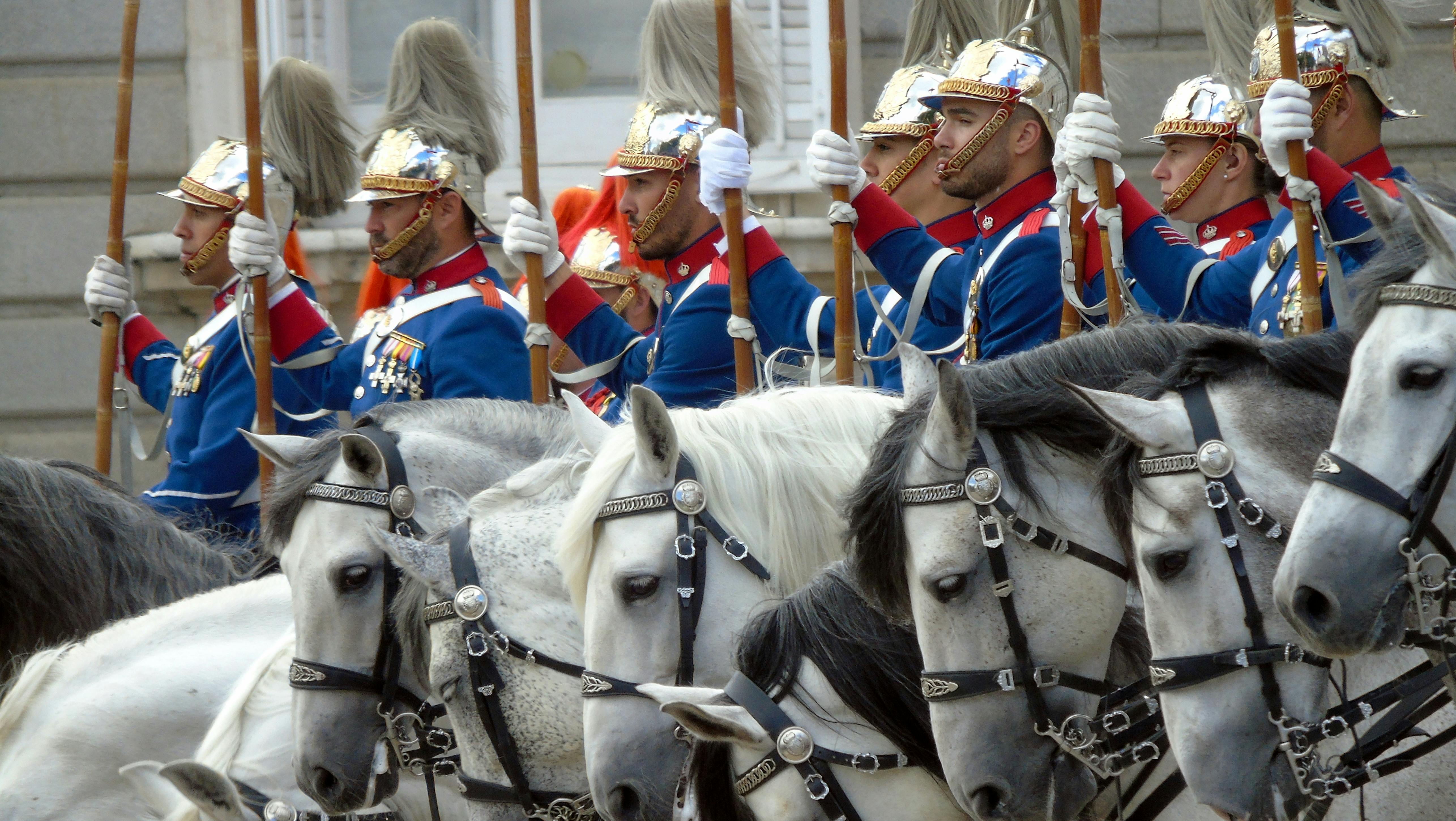 soldiers on white horses