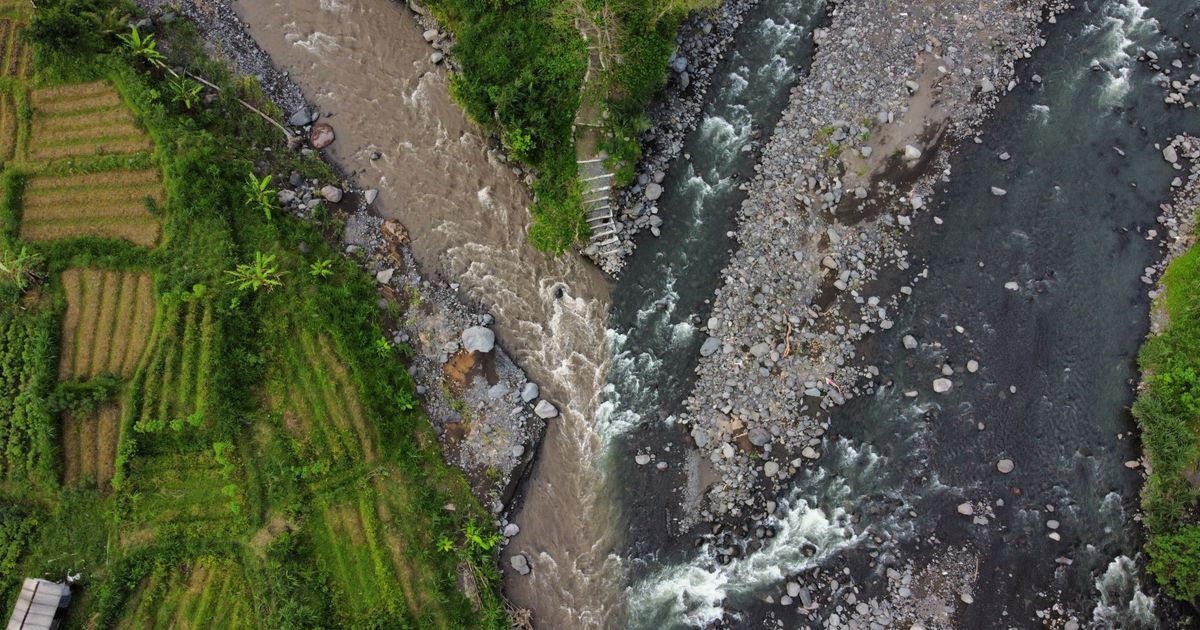 Aerial view of two rivers joining together, illustrating what real confluence in trading looks like