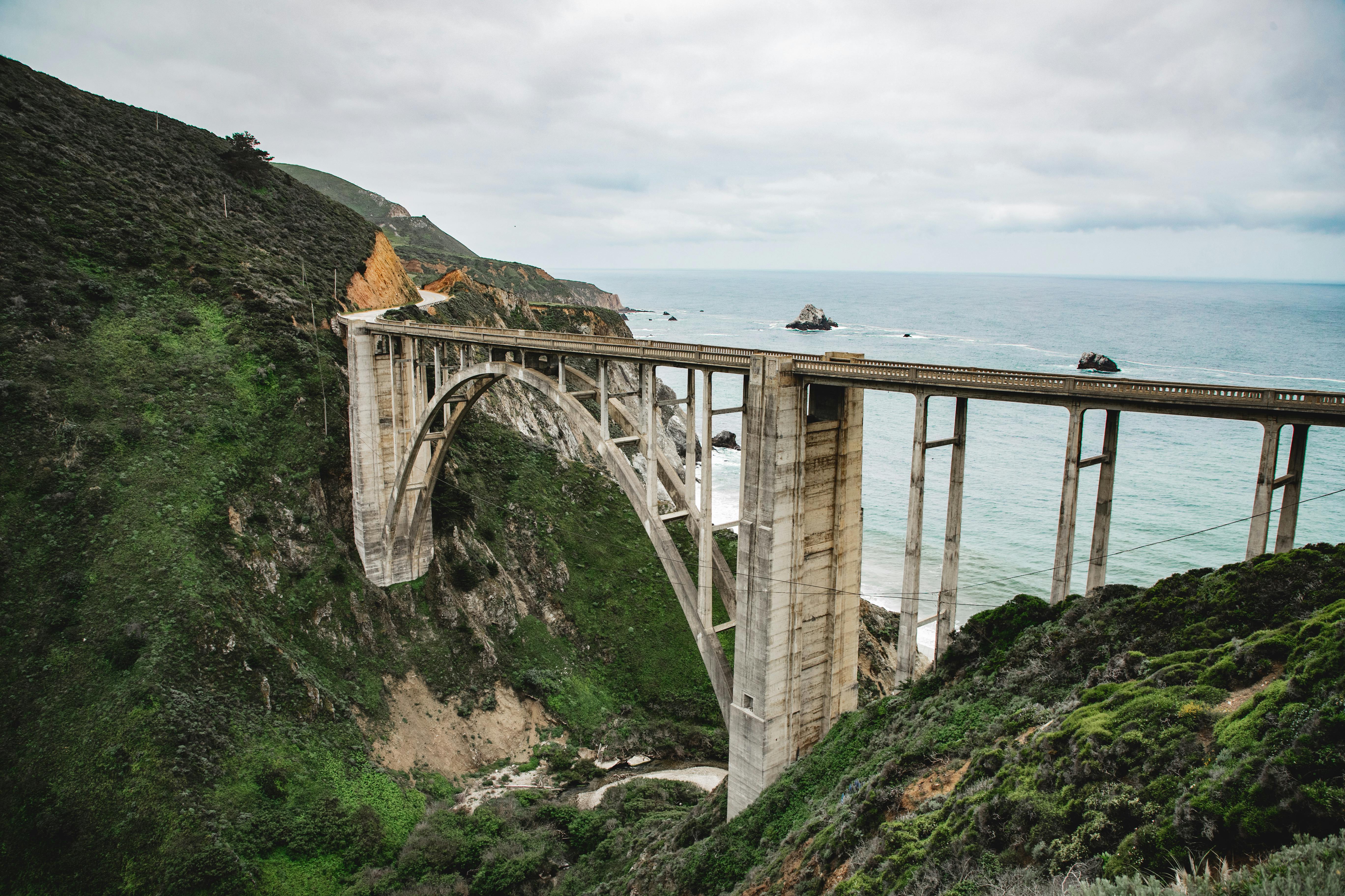 Free  Aerial Photo of Bixby Creek Bridge  on the Big Sur coast of California,USA Stock Photo