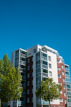Contemporary apartment building in Lahti, Finland, captured in bright daylight.