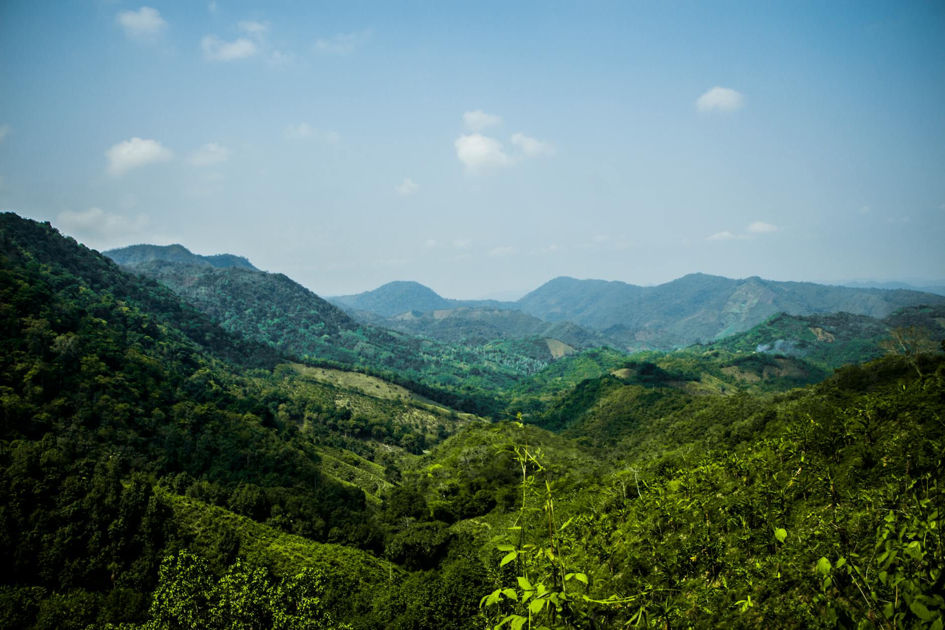 Explore the lush, rolling hills of Colombia's Andes, captured in this breathtaking mountain landscape photo.