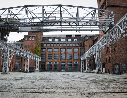 Free Historic brick industrial building with iron framework in Berlin, Germany. Stock Photo