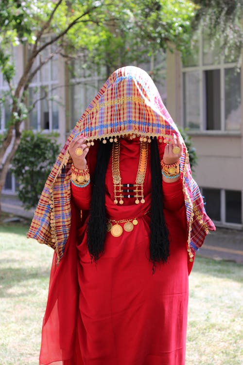 골드, 민족 스타일, 빨간 드레스의 무료 스톡 사진