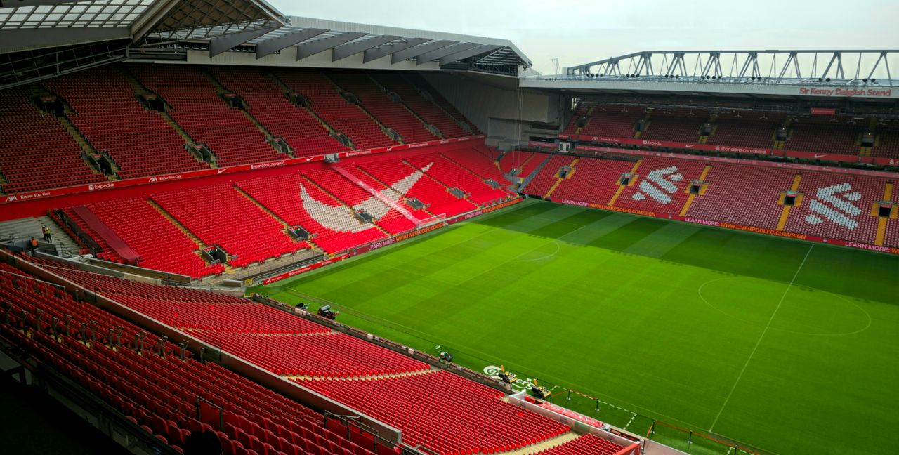 aerial view of anfield stadium liverpool showcasing its empty red seat