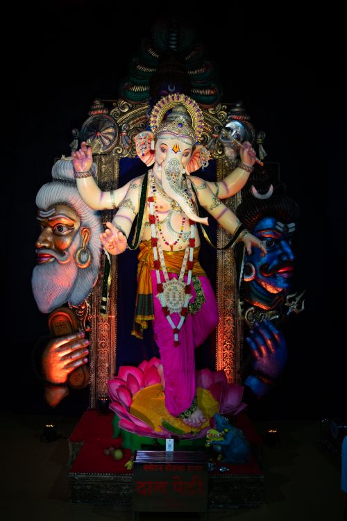 Free Colorful Ganesh idol adorned for Ganesh Chaturthi, Mumbai, India. Stock Photo
