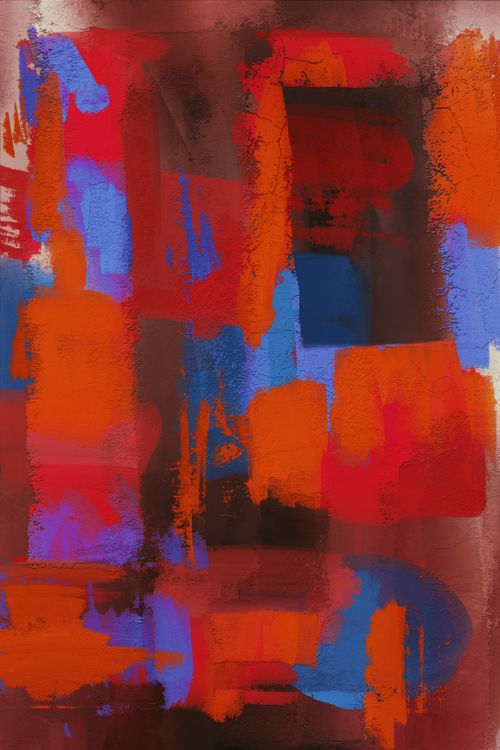 Free Colorful abstract art with bold acrylic strokes on canvas, featuring vivid red, blue, and orange hues. Stock Photo