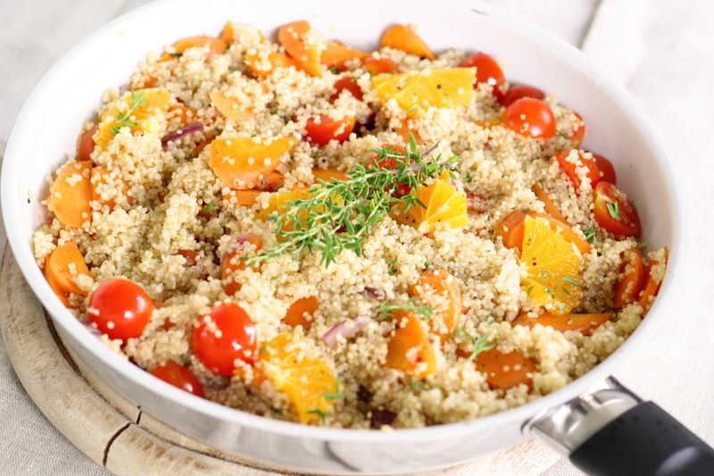 quinoa tabbouleh with parsley, mint, and tomatoes