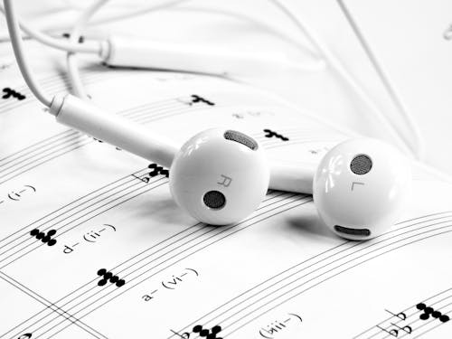 Foto d'estoc gratuïta de auriculars, blanc, blanc i negre