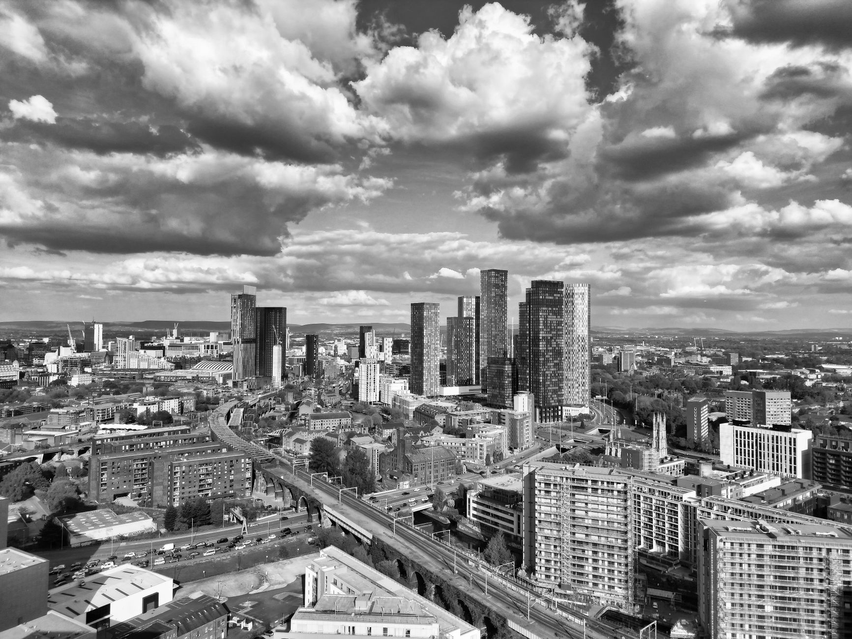 Greater Manchester şehir merkezinden bir görünüm