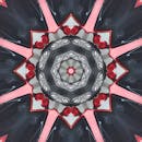 复杂的金属万花筒设计，融合了几何图案与大胆色彩