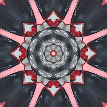 复杂的金属万花筒设计，融合了几何图案与大胆色彩