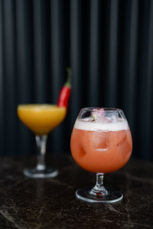 Free Colorful cocktails served on marble at a modern bar in Istanbul. Stock Photo
