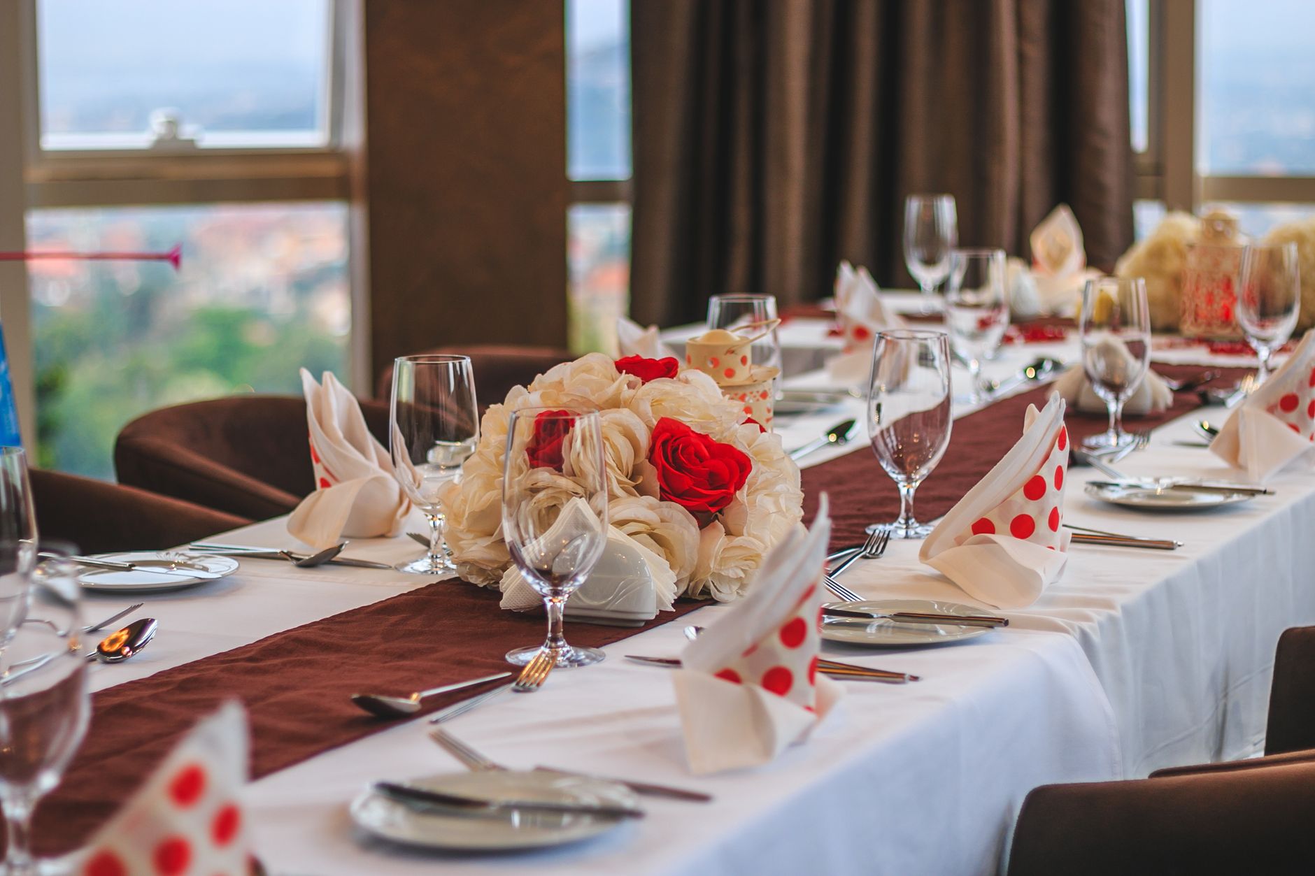 Table With Dishes Near Windows