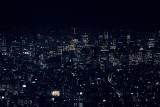A stunning view of Tokyo's cityscape with illuminated skyscrapers at night, showcasing urban life in Japan.