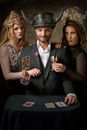 Man Wearing Gray Suit Jacket Holding Tarot Card