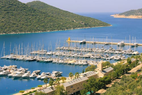 A marina with boats docked in the water