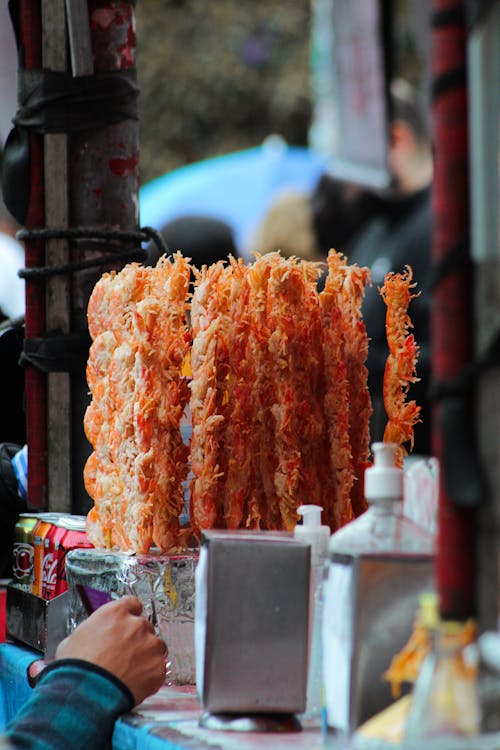 shrimp on skewers at a street fair