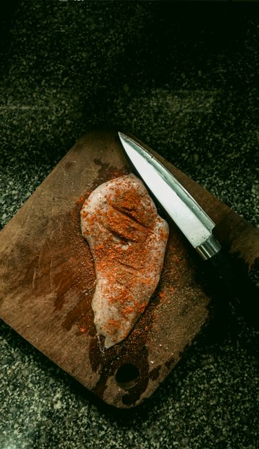 cutting board knife raw meat preparation