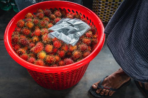 Rambutan Fruit selling in circle train in Myanmar