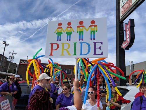 Pessoas Carregando Balões De Arco íris E Placas De Orgulho