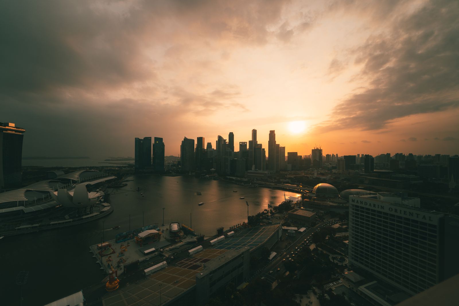 Singapore cityscape during golden hour — ASEAN founding member skyline showing Marina Bay and the central business district