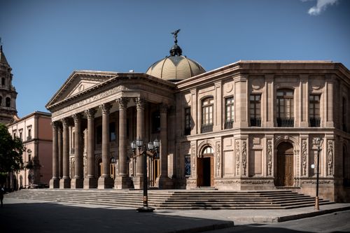 Free Exterior view of the historic Teatro de la Paz in San Luis Potosi, Mexico, showcasing its neoclassical architecture. Stock Photo