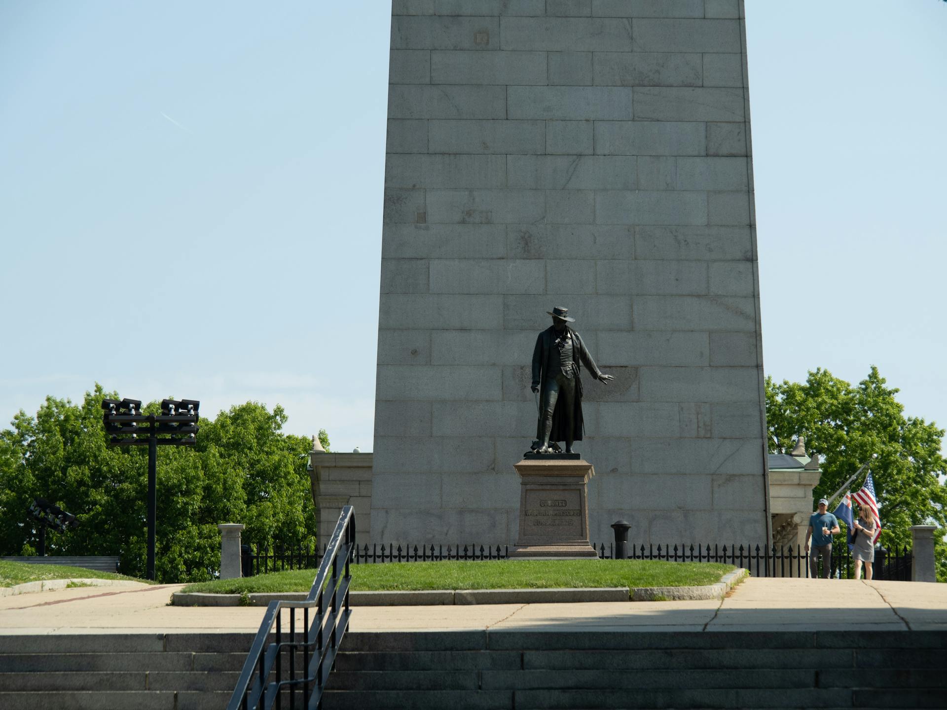 Colonel William Prescott Statue and the Bunker Hill Monument in Boston, Massachusetts