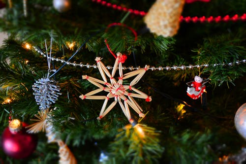 Primer Plano, De, árbol De Navidad, Por La Noche