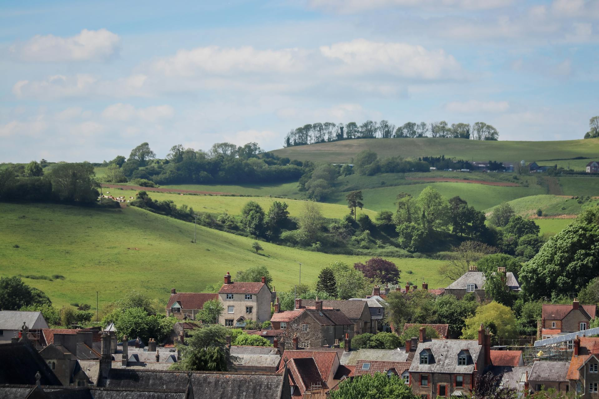 Hilly Landscape Above Houses in Burton